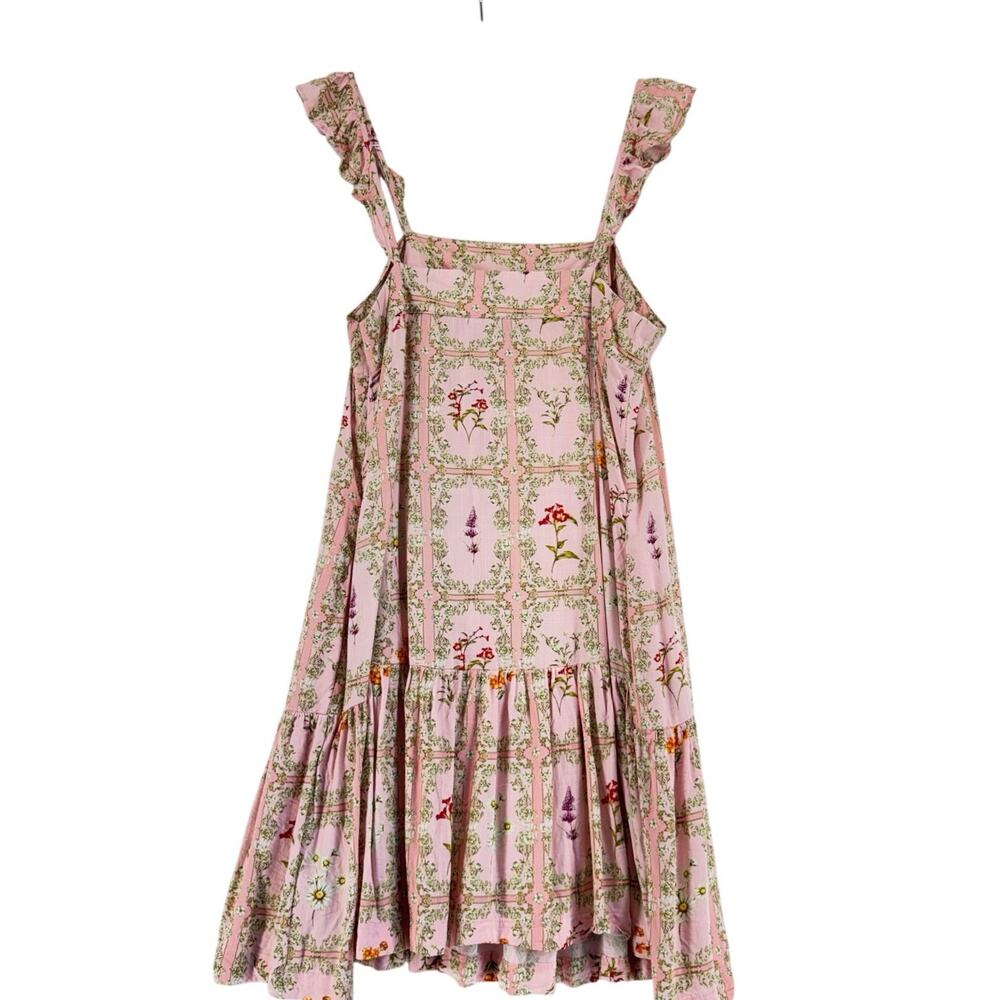 Aguabendita pink floral sundress ruffle strap boho soft summer cottagecore M - Picture 2 of 6